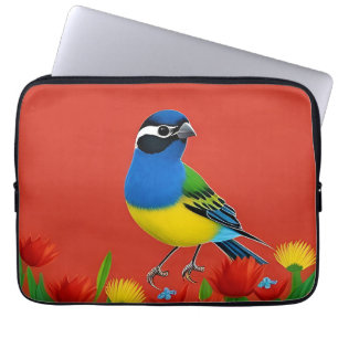 Kleurrijke vogel zit tussen levendige bloemen laptop sleeve