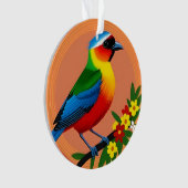 Kleurrijke vogel zit tussen levendige bloemen ornament (voorkant)