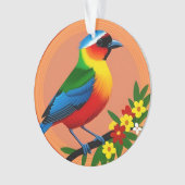 Kleurrijke vogel zit tussen levendige bloemen ornament (voorkant)