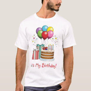 Kleurrijke vogelballonnen met taart en Cadeaus T-shirt