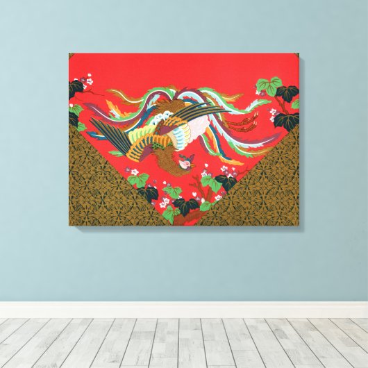 Kleurrijke Vogelbloem Tapijt Ontwerp Japanse kunst Canvas Afdruk (Insitu (Houten vloer))