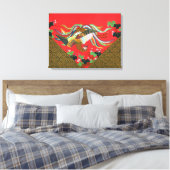 Kleurrijke Vogelbloem Tapijt Ontwerp Japanse kunst Canvas Afdruk (Insitu (Slaapkamer))