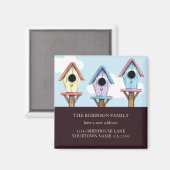 Kleurrijke Vogelhuisjes | Nieuwe adres Keepsake ma Magneet (Voorkant / Achterkant)