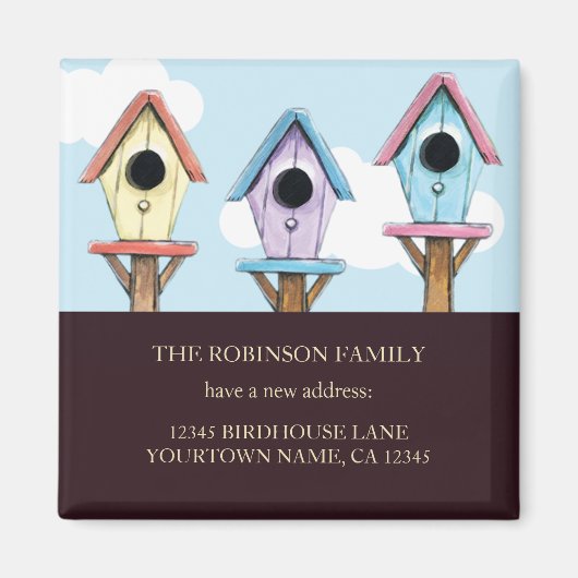 Kleurrijke Vogelhuisjes | Nieuwe adres Keepsake ma Magneet (Voorkant)