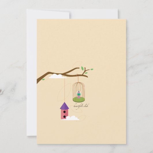 Kleurrijke Vogelhuisjes Uitnodiging (Achterkant)