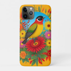 Kleurrijke Vogelillustratie met Bloemige Achtergro iPhone 11 Pro Hoesje