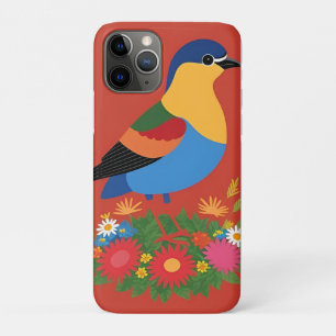 Kleurrijke Vogelillustratie Met Bloemige Achtergro iPhone 11 Pro Hoesje