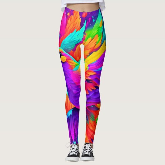 Kleurrijke vogelkunst leggings (Voorkant)