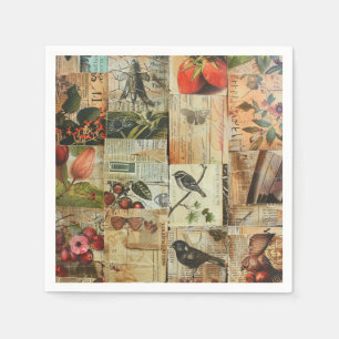 Kleurrijke Vogels Antieke Krant Natuur Collage Servet