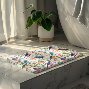 Kleurrijke Vogels Bloemen Patroon Badmat