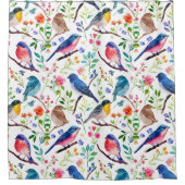 Kleurrijke Vogels Bloemen Patroon Douchegordijn (Voorkant)