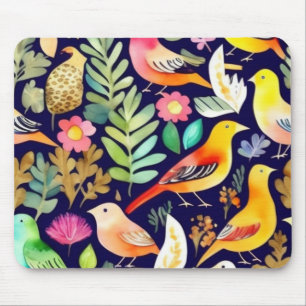 Kleurrijke vogels bloemenpatroon blauw decor muismat