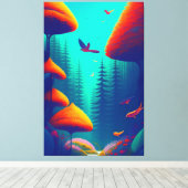 Kleurrijke vogels die over het bos vliegen canvas afdruk (Insitu (Houten vloer))