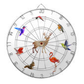 Kleurrijke vogels, droger en eekhoorn op wit dartbord (Voorkant)