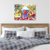 Kleurrijke vogels en bloederige bloederige tuin canvas afdruk (Insitu (Slaapkamer))