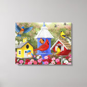 Kleurrijke vogels en bloederige bloederige tuin canvas afdruk (Voorkant)