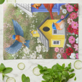 Kleurrijke vogels en bloederige bloederige tuin theedoek (Gevouwen)