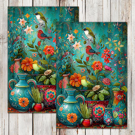 KLEURRIJKE VOGELS EN BLOEMEN DECOUPAGE TISSUEPAPIE TISSUEPAPIER
