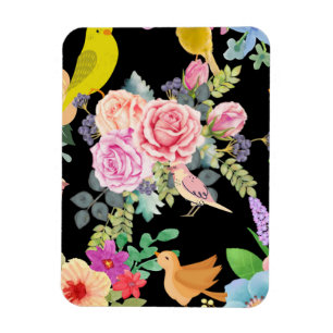 Kleurrijke Vogels en Bloemen Kunst op Zwart Magneet