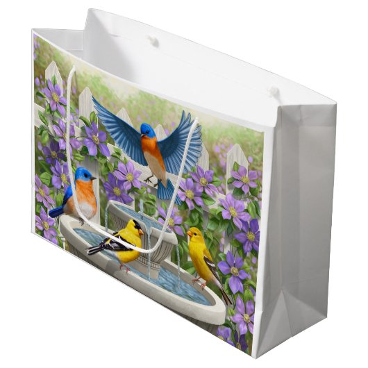 Kleurrijke vogels en vogelpest large cadeauzakje (Voorkant Gekanteld)