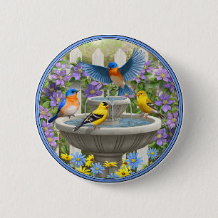 Kleurrijke vogels en vogelpest ronde button 5,7 cm
