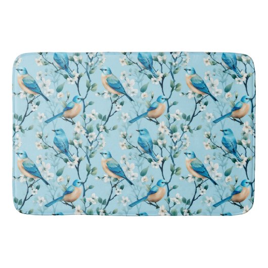 Kleurrijke vogels en witte botanische bloemen patr badmat (Voorkant)
