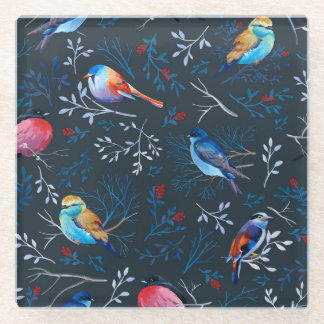 Kleurrijke Vogels: Gouache Donkere Elegantie Glazen Onderzetter