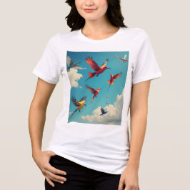 Kleurrijke vogels in een blauwe lucht Tri-Blend shirt