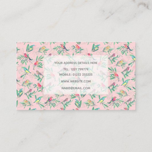 kleurrijke vogels laten een roze ontwerp achter visitekaartje (Achterkant)