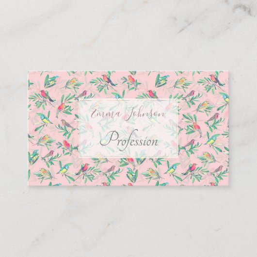  kleurrijke vogels laten een  roze ontwerp achter visitekaartje (Voorkant)