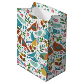 Kleurrijke vogels met winter- en kerstsymbolen medium cadeauzakje (Voorkant Gekanteld)