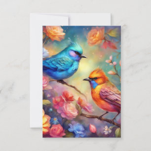 Kleurrijke Vogels op Branch Pink Rose Blue Bird 99 Bedankkaart