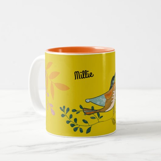 Kleurrijke vogels op een bloemenmilieu tweekleurige koffiemok (Voorkant links)