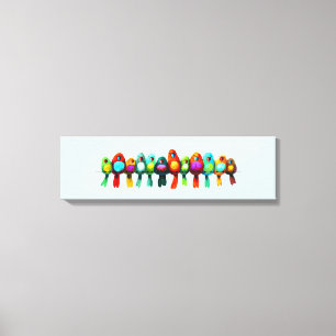 Kleurrijke vogels op een draad canvas afdruk