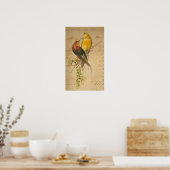 Kleurrijke  vogels op  grootboek collage poster (Keuken)