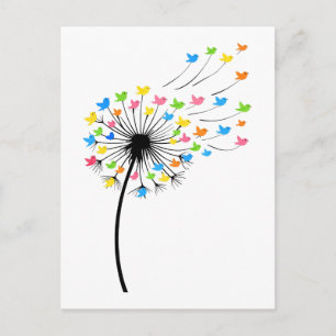 Kleurrijke vogels paardenbloem stroom briefkaart