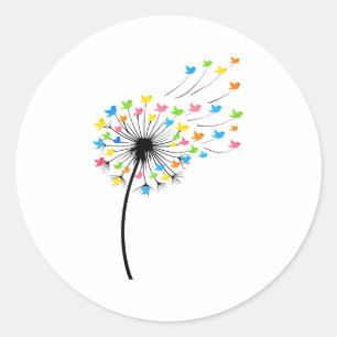 Kleurrijke vogels paardenbloem stroom ronde sticker