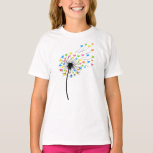 Kleurrijke vogels vliegen paardenbloem stroom t-shirt