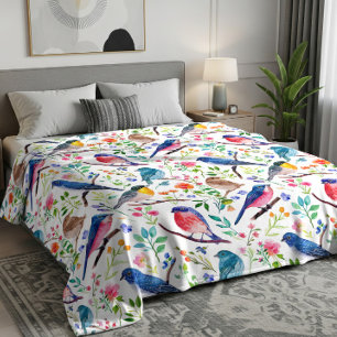 Kleurrijke Vogels & Whimsische Bloemen Patroon Fleece Deken