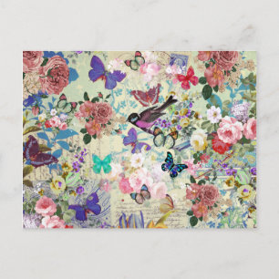 Kleurrijke vogelvlinder  bloempatroon briefkaart