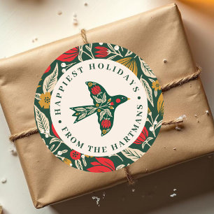 Kleurrijke Volken Bloemrijke Vogel Kerst Vakantie  Ronde Sticker