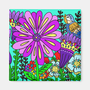Kleurrijke volks kunst stijl vogel en bloemen magn magneet