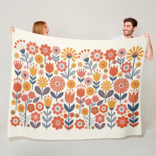 Kleurrijke Volkskunst Bloemen Fleece Deken