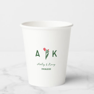 Kleurrijke Volkskunst Wilde Bloem Monogram Huwelij Papieren Bekers