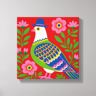 Kleurrijke volksvogel canvasprint Scandinavische f Canvas Afdruk