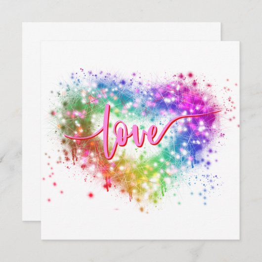 Kleurrijke vonkende glitter hart liefde script kaart (Voorkant / Achterkant)