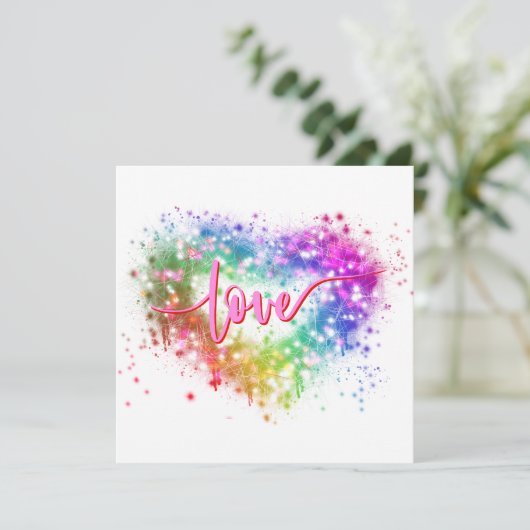 Kleurrijke vonkende glitter hart liefde script kaart (Staand voorkant)
