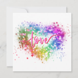 Kleurrijke vonkende glitter hart liefde script kaart