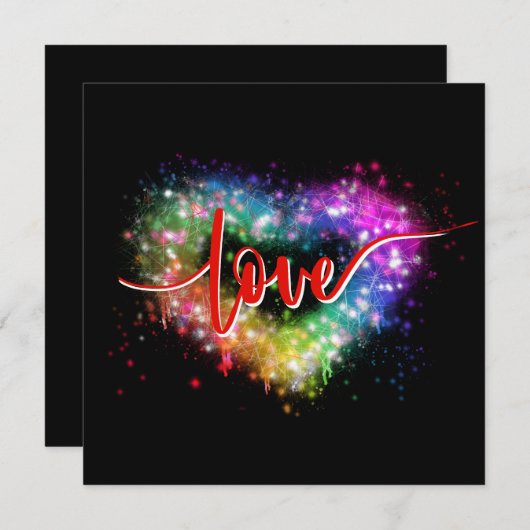 Kleurrijke vonkende glitter hart liefde script kaart (Voorkant / Achterkant)