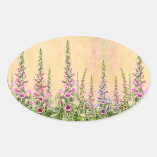 Kleurrijke vossenhandschoen bloemen ovale sticker (Voorkant)